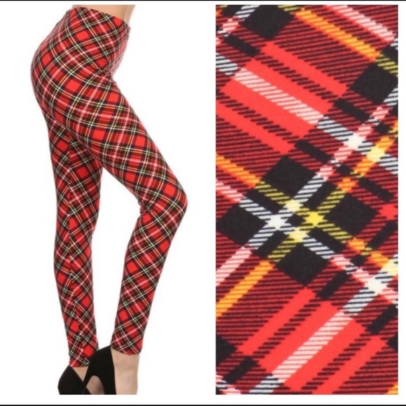 Pants - New! Red Plaid buttery soft Leggings high waist